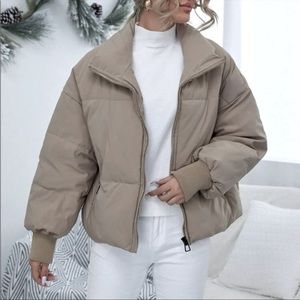 Shein light beige drop shoulder puffer coat